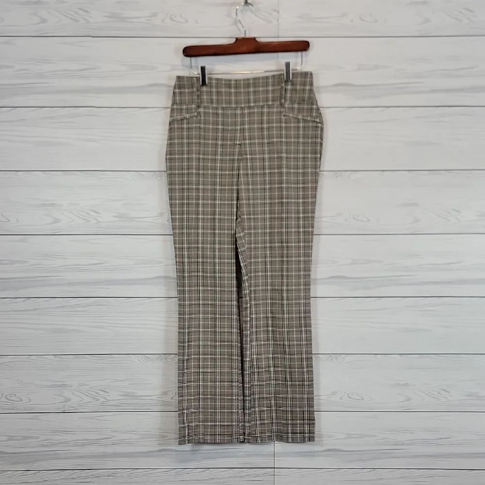 SOHO Apparel Plaid Flare Leg Pull-on Casual Pants Womens Size M